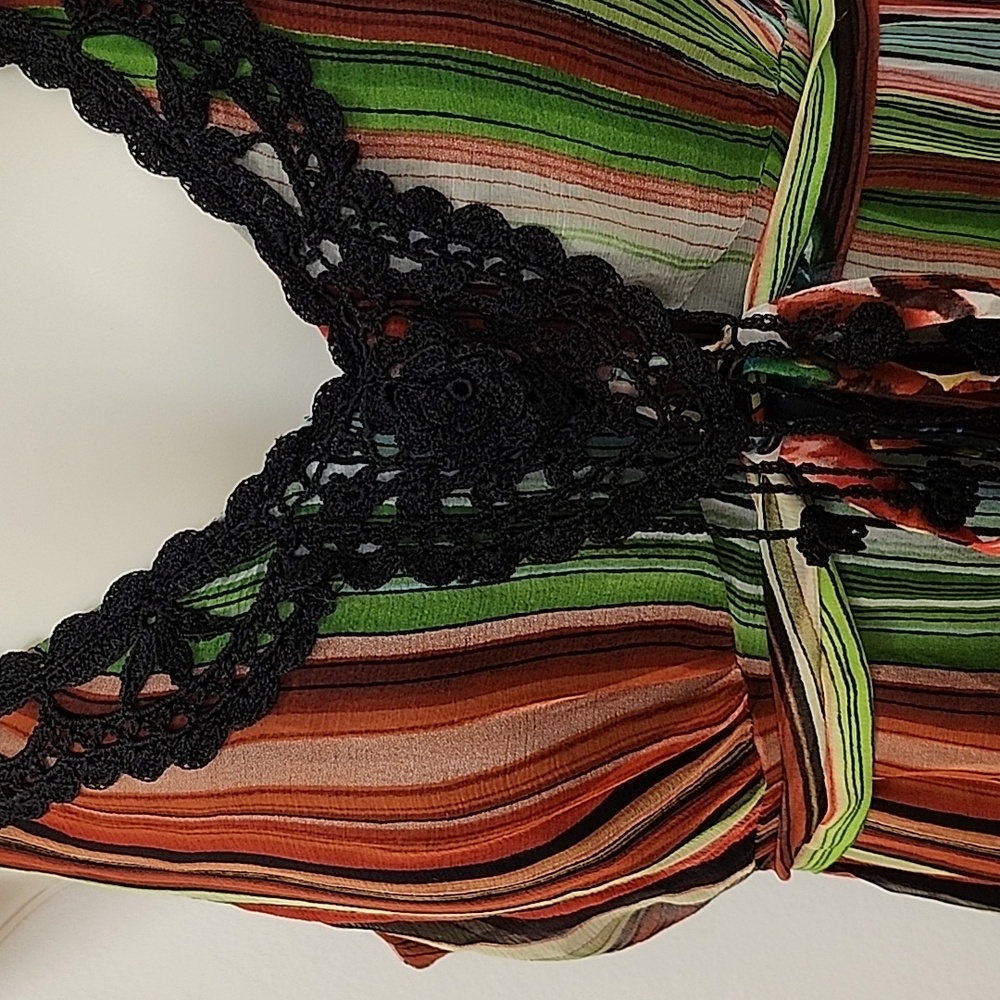 Sue Wong Vintage 100% Silk Forest Fairy Multicolor Floral Striped Dress Sz 12 - Picture 7 of 16